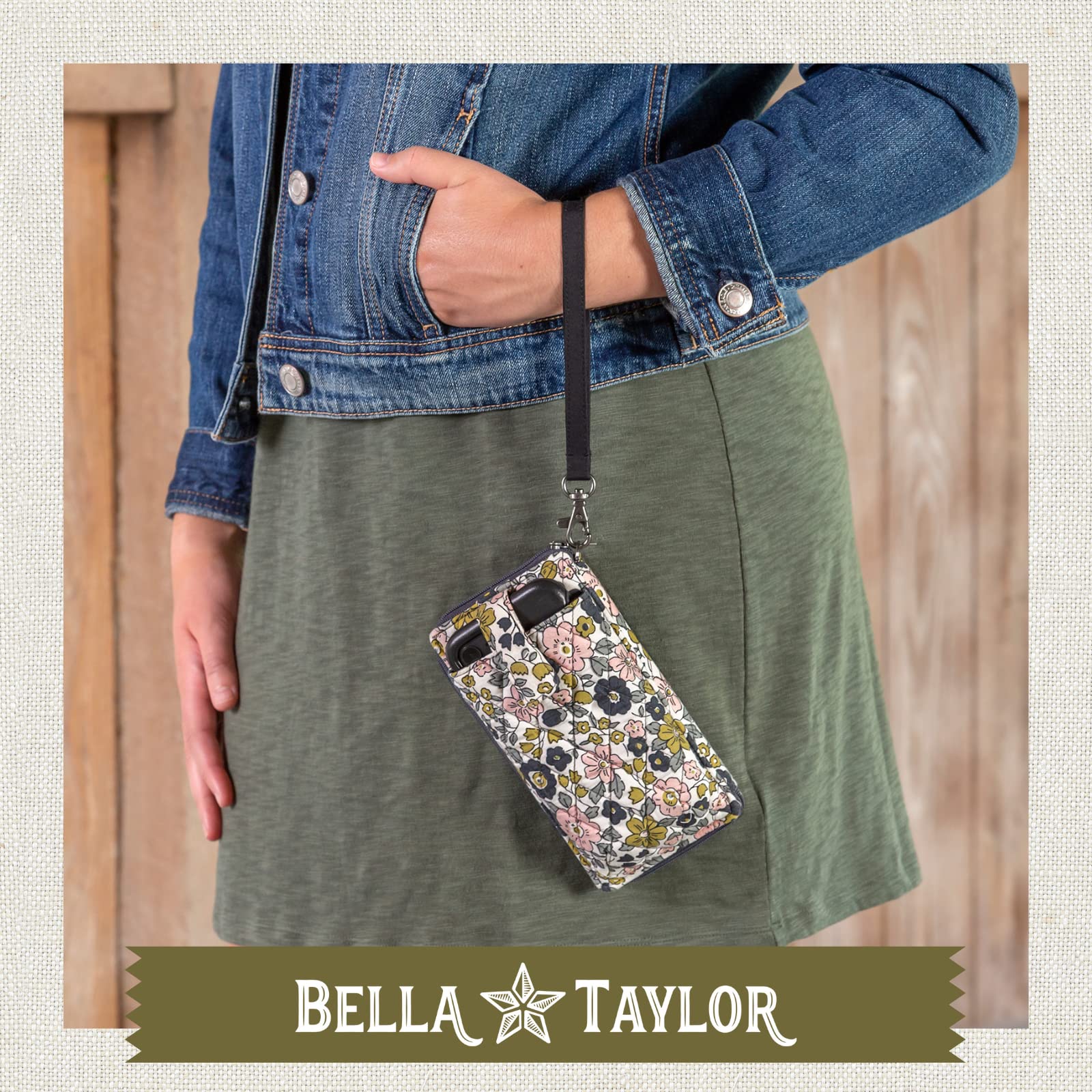 Bella Taylor Cell Phone Wristlet Wallet for Women with Smartphone Pocket and RFID Protection, Delicate Floral Charcoal