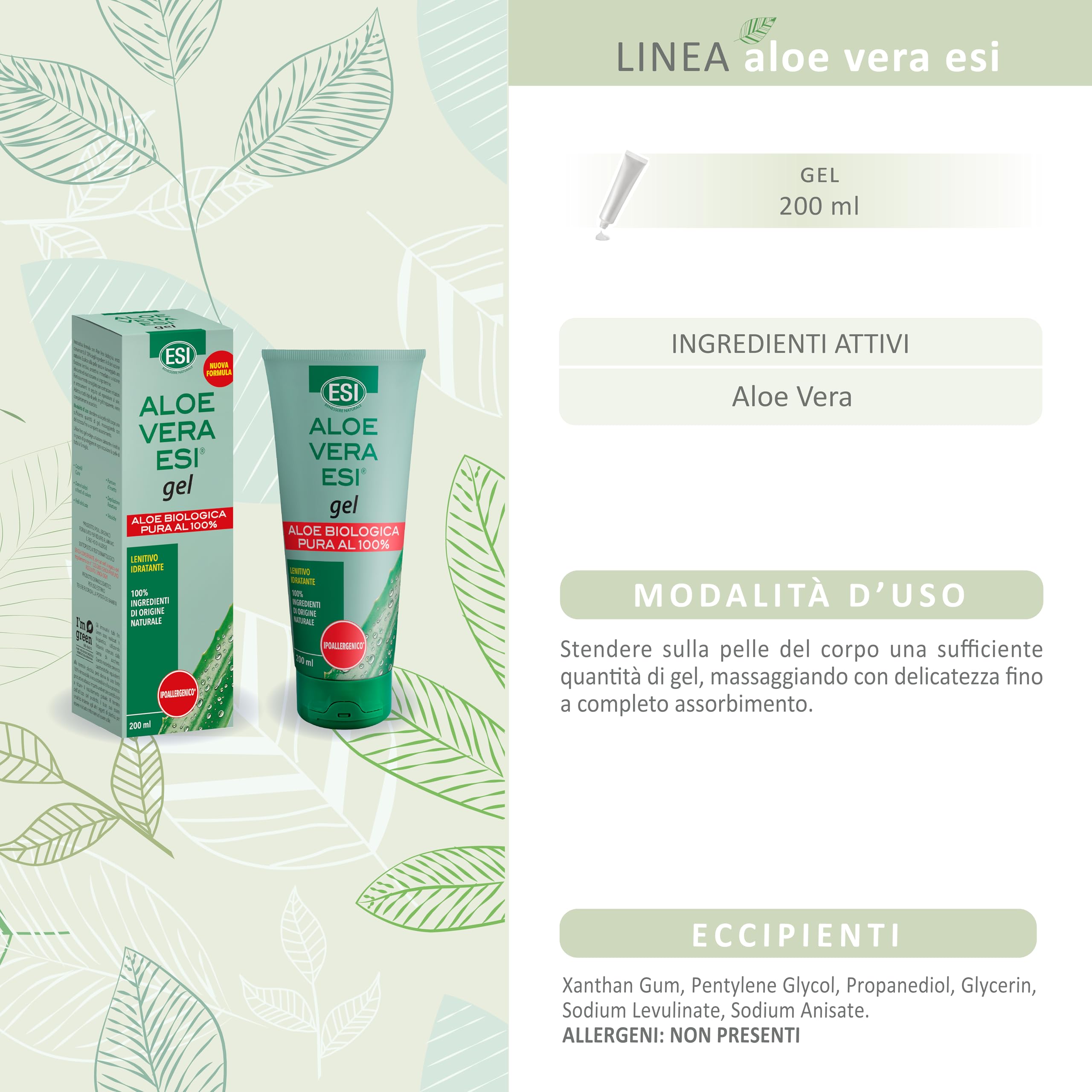 ESI - Aloe Vera Gel Puro, Idrata E Protegge La Pelle Secca O Arrossata In  Seguito A Esposizione Al Sole, Adatto A Tutti I Tipi Di Pelle, 200 Ml :  Amazon.it: Salute