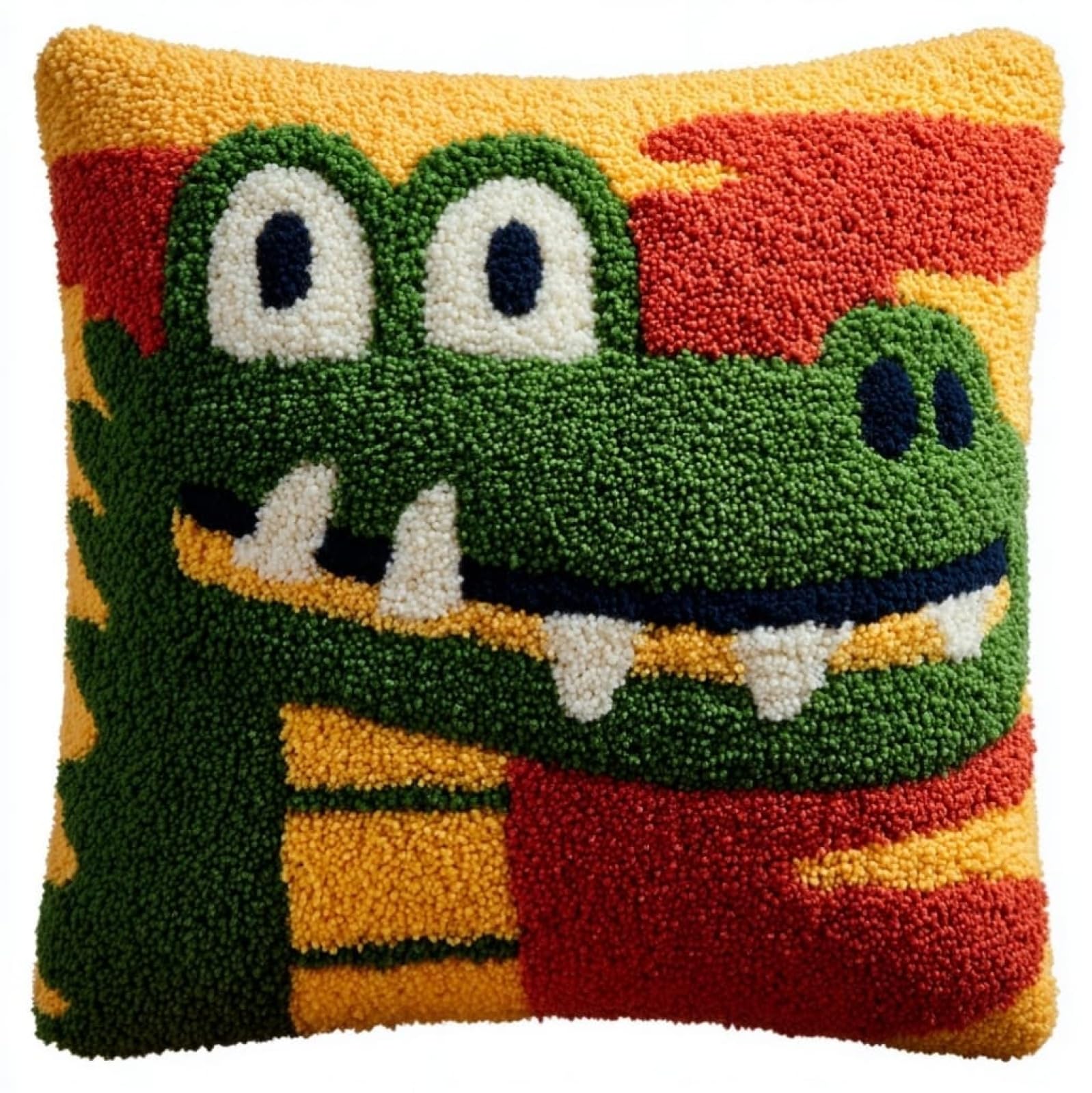 AxiangziK Latch Hook Kits for Adults Beginners 17x17in,Cartoon Crocodile Creative Latch Hook Pillow Kit with Preprinted Canvas for Home Decoration and Present 43x43cm