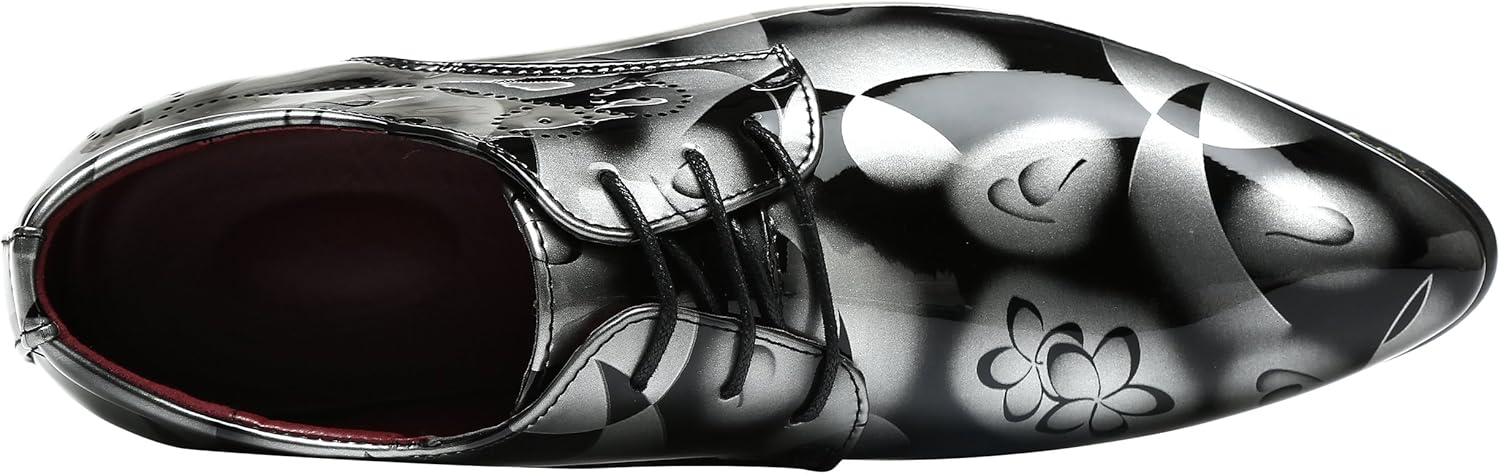 Men Fashion Shoes Dress Pointed Toe Floral Patent Leather Lace Up Oxford Black Brown Red Grey
