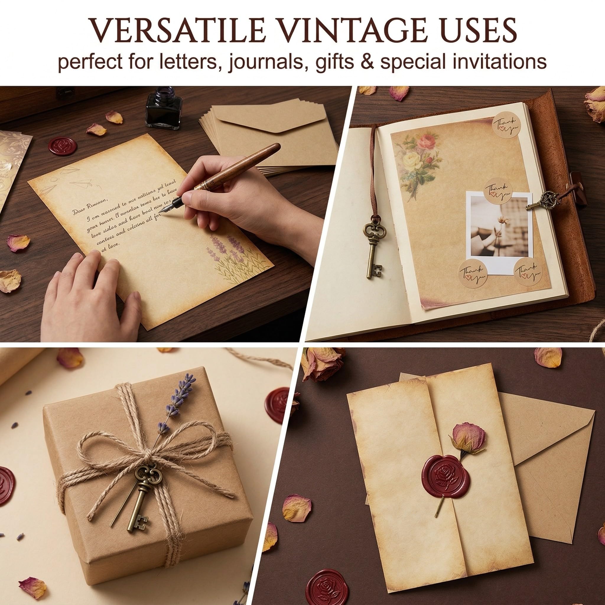 Vintage Set Carta da Lettere con Buste Antiche per Inviti Matrimonio Scrittura Retro Kit Cancelleria
