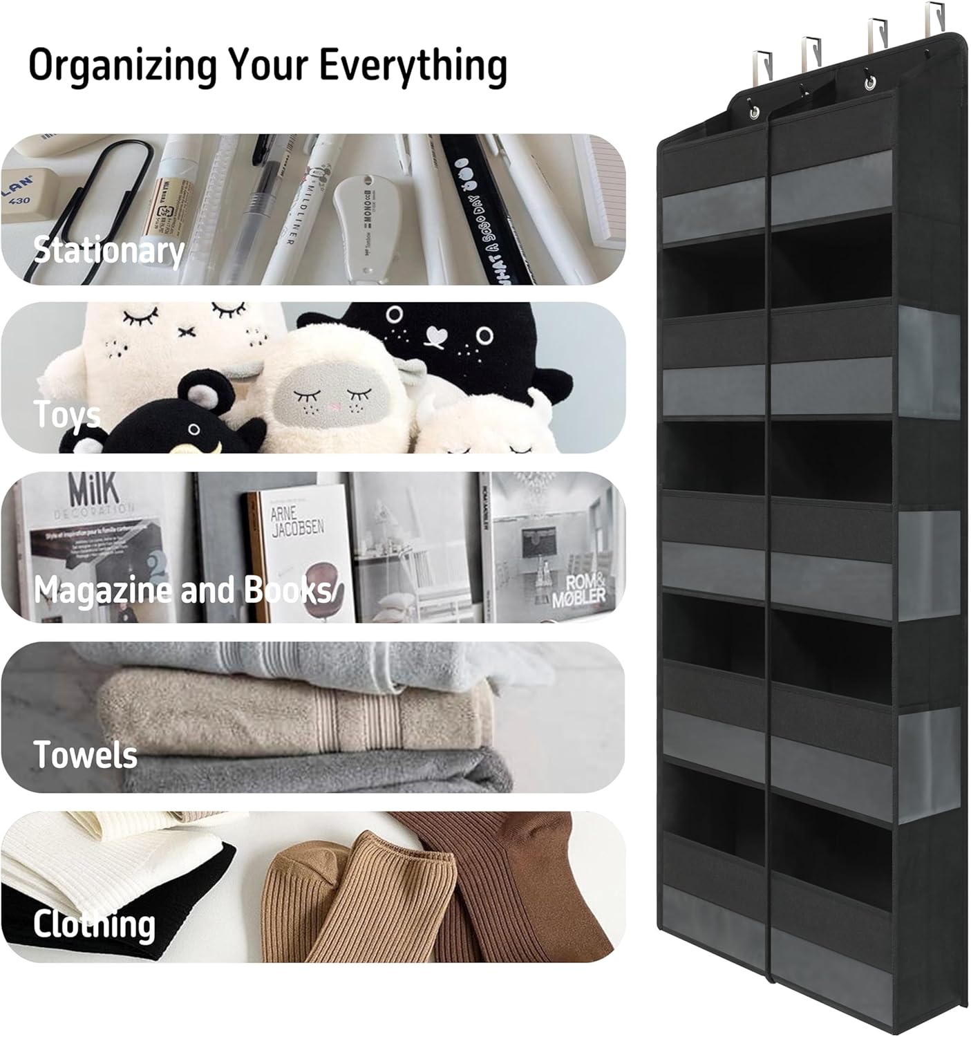 Giraffe Creation Over Door Hanging Organizer with 10 Large Capacity Pockets, Ideal Storage for Closet, Bathroom, Nursery, Bedroom, Dorm, Toys, Cosmetics, and Baby Essentials, Black