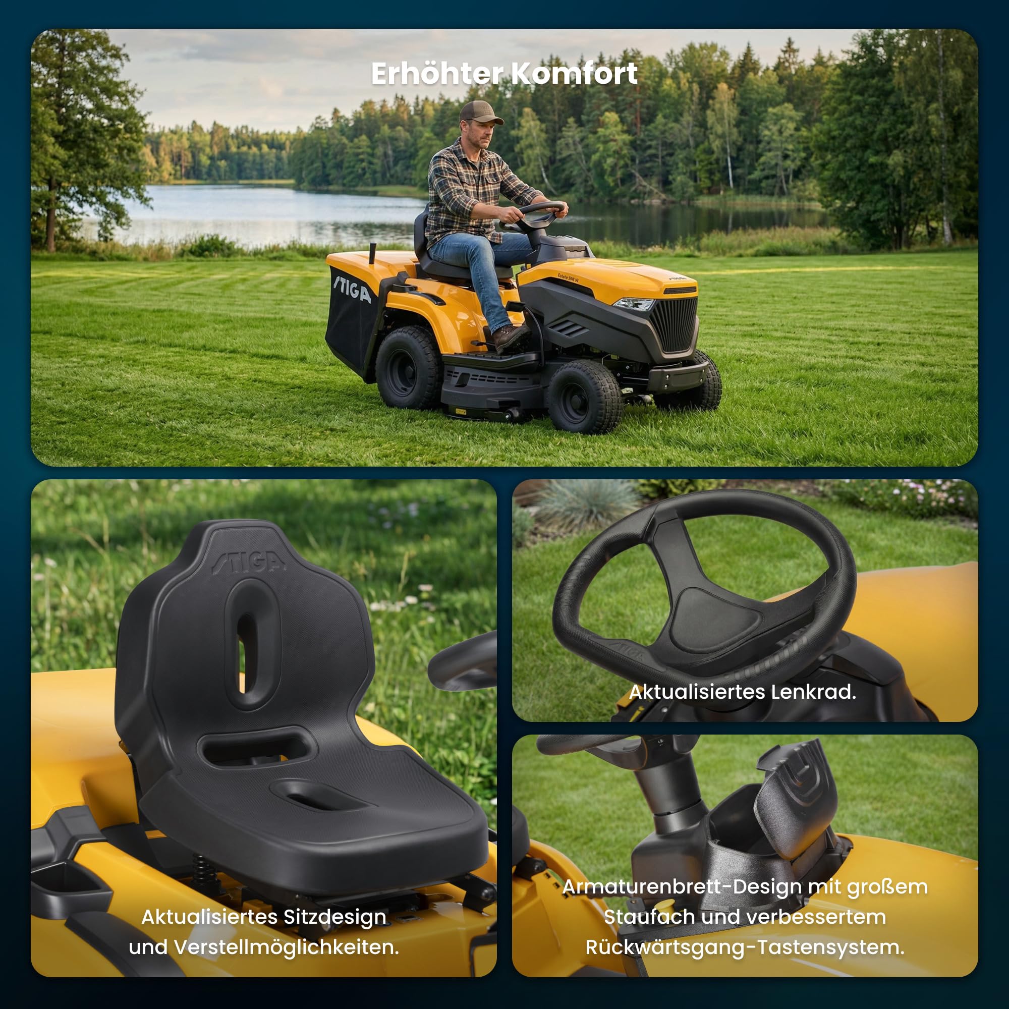 STIGA Estate 598 W Rasentraktor, 586 cm³, 98 cm, 240 L – Hydrostatischer Pedalantrieb, 3-In-1-Mähsystem – Für Große Flächen