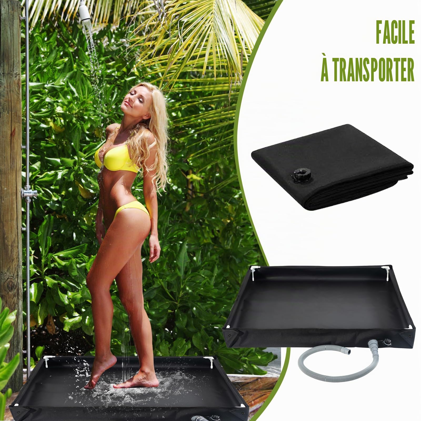 Receveur de douche portable 2 en 1 pliable - Base de douche de camping avec tuyau de drainage - Paroi de douche pliable en plein air - Auvent de tente imperméable pour animaux de compagnie