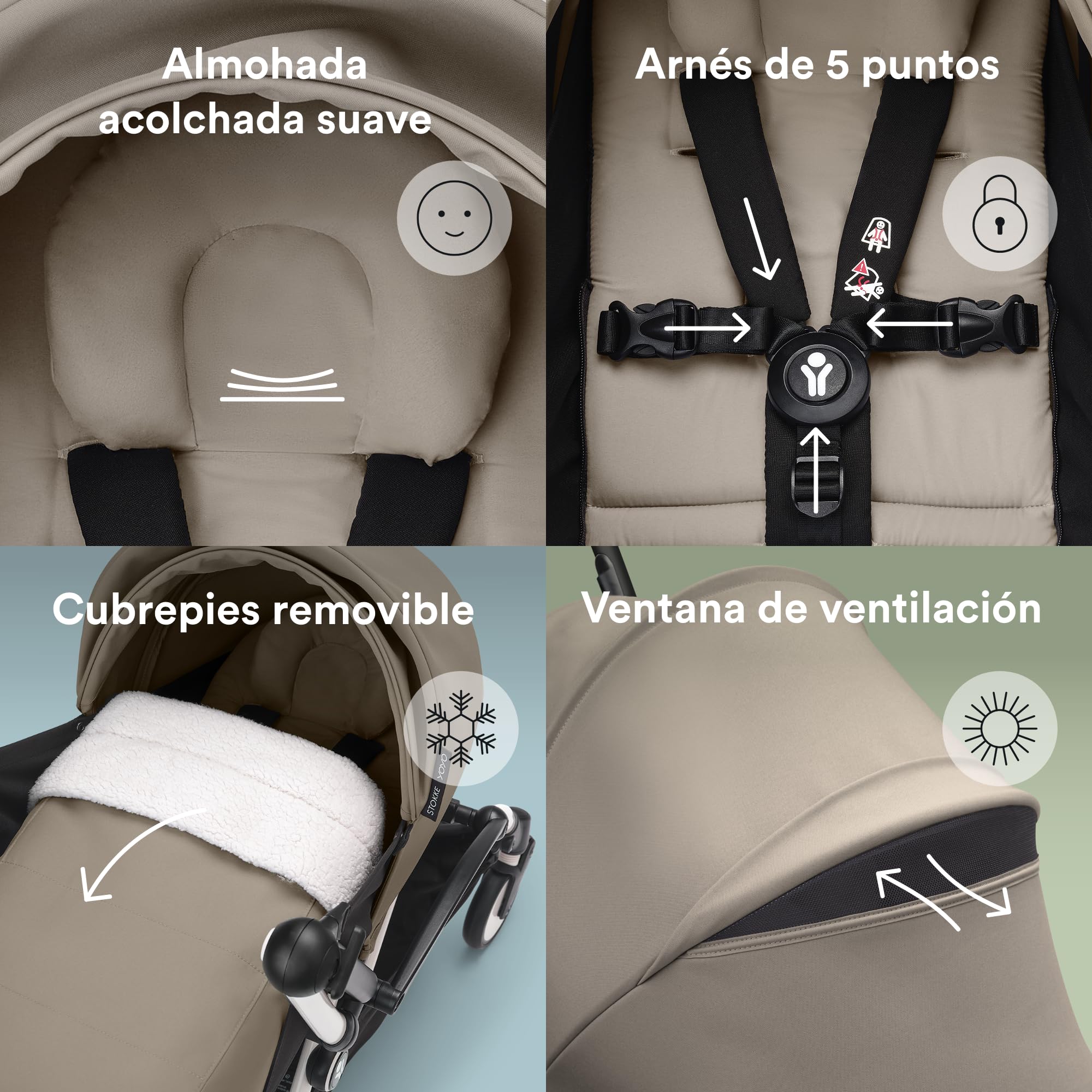 Pack para Recién Nacido 0+ Stokke YOYO, Topo - Incluye colchón, dosel extensible y arnés de cinco puntos - Requiere chasis YOYO (se vende por separado)
