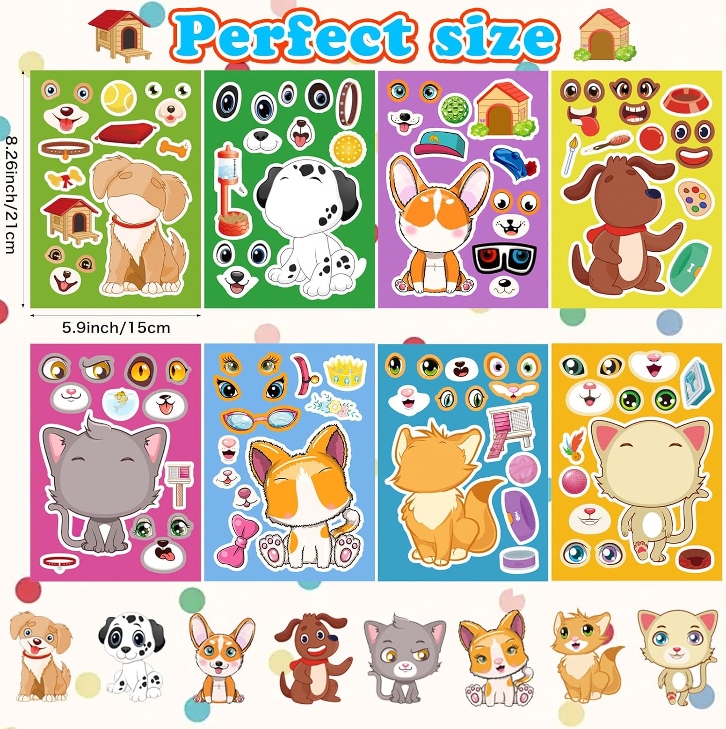 Meafeng 24 Sheets Cats & Dogs Make a Face Stickers, Cats Party Games Stickers for Kids, Make Your Own Cats Stickers for Kids Birthday Party Favors Classroom Rewards, Dogs Themed Art Craft Supplies