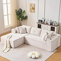 YKVIQBY 105" Modular Cloud Sectional Sofa, Plush Corduroy L-Shaped Couch with Deep Seat Chaise, Boneless No Assembly Beige