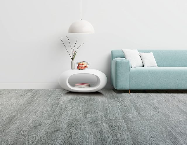 EasyFloor© 5m² Self Adhesive Floor Tile Vinyl Flooring Washed Grey Wood Effect Peel and Stick Tile 15X90cm 35pcs Wooden Flooring for Kitchen Living Room and Bathroom Floor Planks
