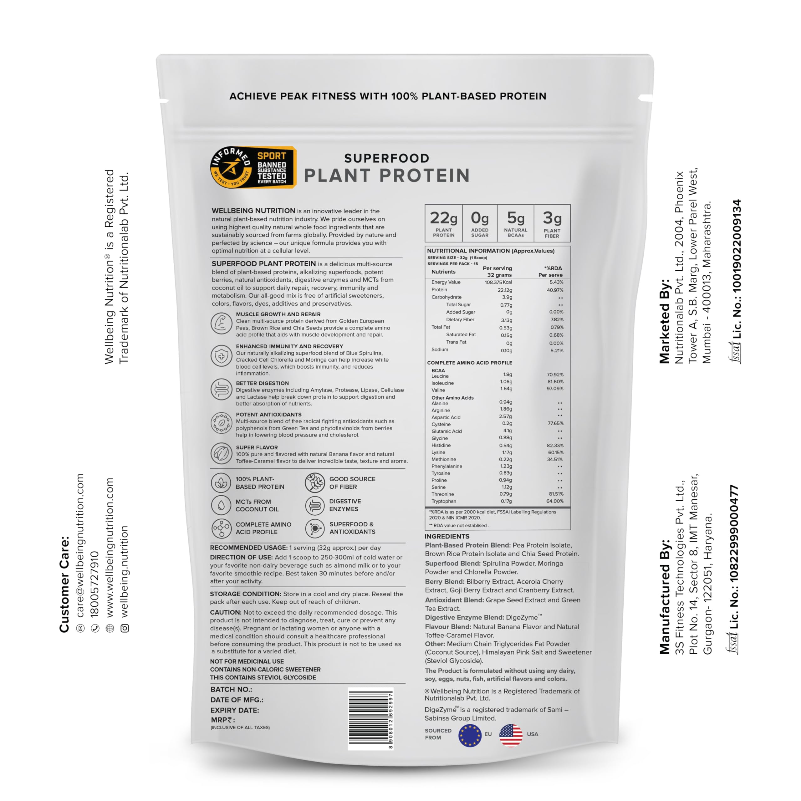 Wellbeing Nutrition Organic Vegan Plant Protein Isolate Powder | 22g Protein, 5g BCAA, 3g Fiber Pea & Brown Rice Protein, Superfoods, Digestive Enzymes | Easy to Digest, British Banoffee Pie, 500gm — Amazon image 8