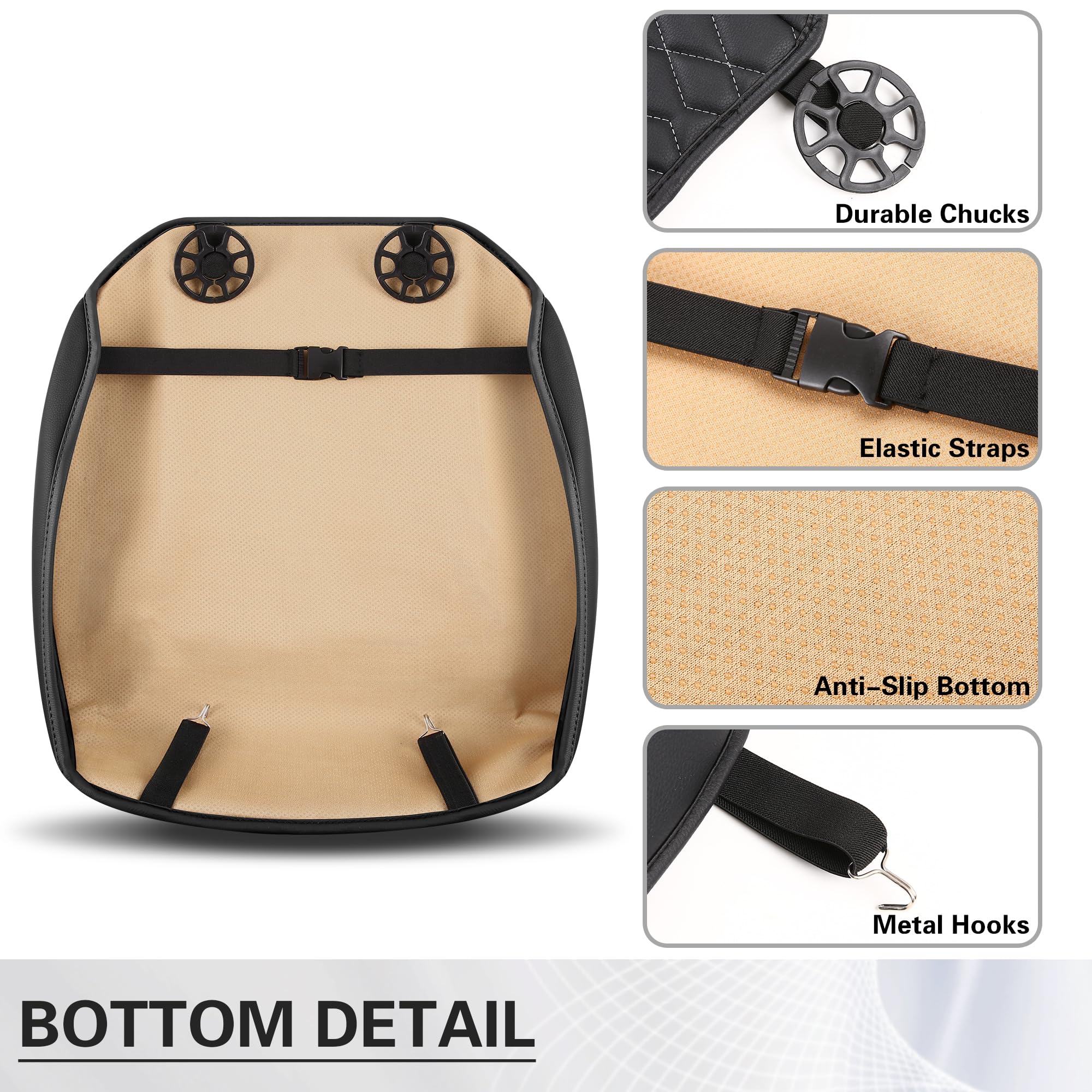 Pariiaodin 2-Pcs Premium Leather Car Seat Covers for Bottom Front Seats, Waterproof Padded Seat Covers for Cars, Universal Fit Seat Cushion Protector for Most Cars, Sedan, Truck, SUV(Black