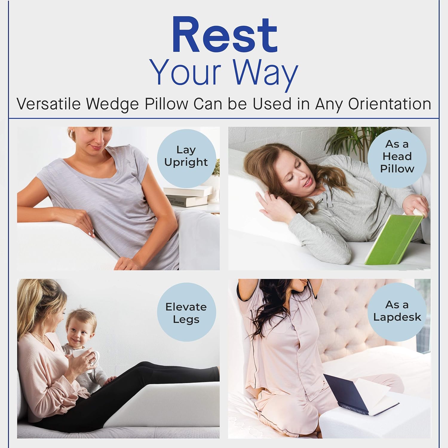 Restorology Leg Elevation Pillow for Sleeping - Post Surgery Bed Rest, Foam Wedge Pillows for Leg & Knee, Helps Reduce Foot, Hip & Lower Back Pain, Improves Circulation - Includes Removable Cover : Home & Kitchen