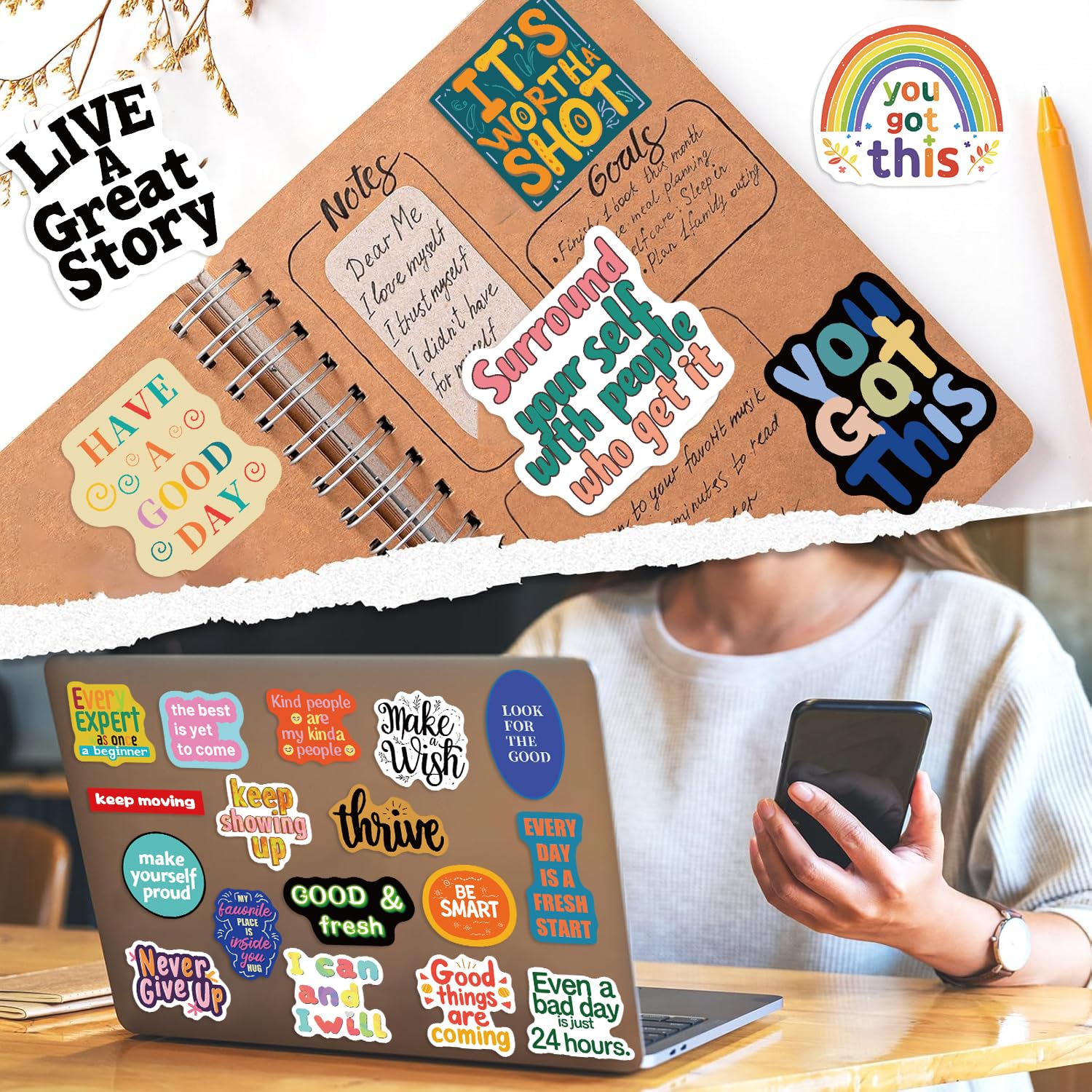 Motivationsaufkleber, inspirierende Wörter, Aufkleber für Teenager, Erwachsene, Studenten, Lehrer, Mitarbeiter, Vinyl, ermutigende positive Bestätigungsaufkleber für Wasserflaschen, Laptop, Aufkleber