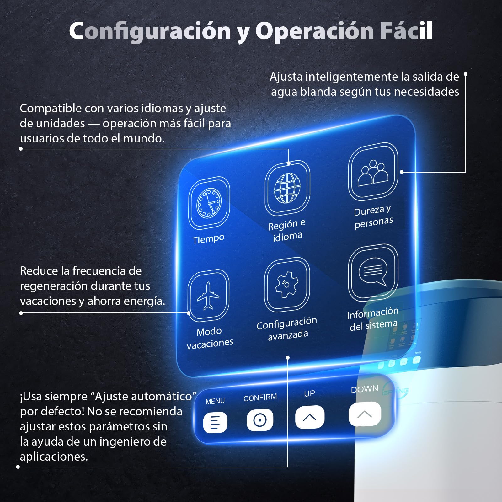 iSpring WCS15KG-E Ablandador de Agua Doméstico de Alta Capacidad | Retrolavado Automático, Sistema para Toda la Casa, Descalcificador de Agua Doméstico, Alta Capacidad de Filtración