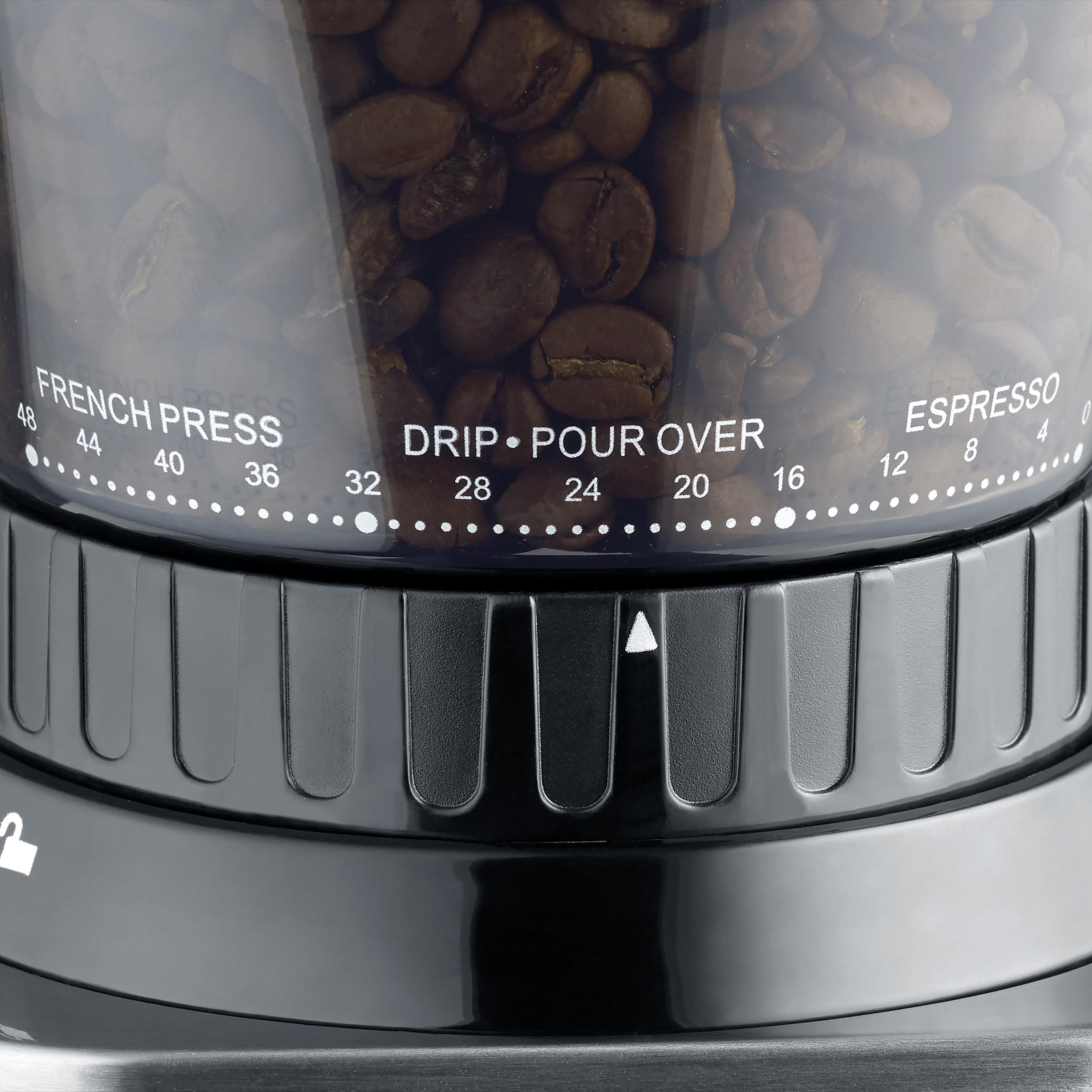 CASO BaristaChef Inox elektryczny młynek do kawy, stożkowy mechanizm mielący ze stali nierdzewnej, 48 stopni mielenia, 450 obr./min