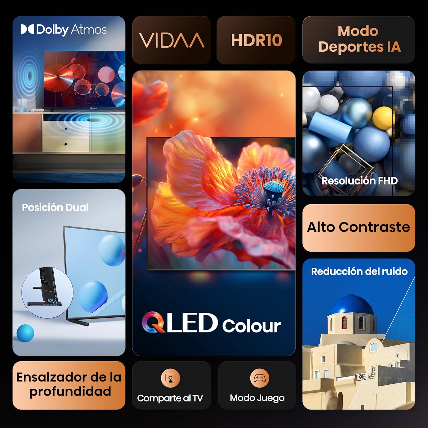 Hisense 32A5Q – QLED Smart TV 32 Pulgadas, Dolby Atmos, Modo Juego, Entrada USB Tipo C, Peana con Doble posición, Control por Voz Alexa, Función Compartir en TV, Auto Ordenación Canales TDT 4