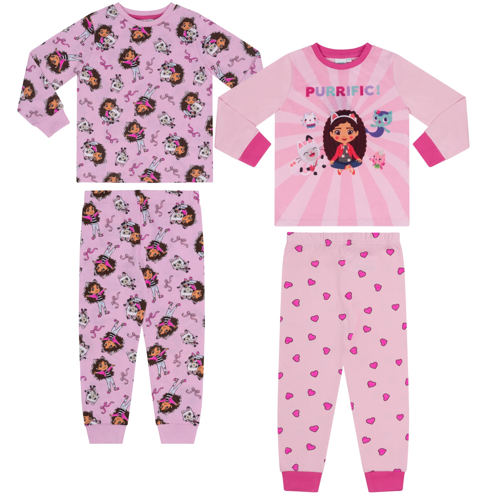 Gabby's Dollhouse, Cotton 2 Pack, Long Sleeved Pyjama Set, Pink/White, 9-10 Years: 140cm, Pink