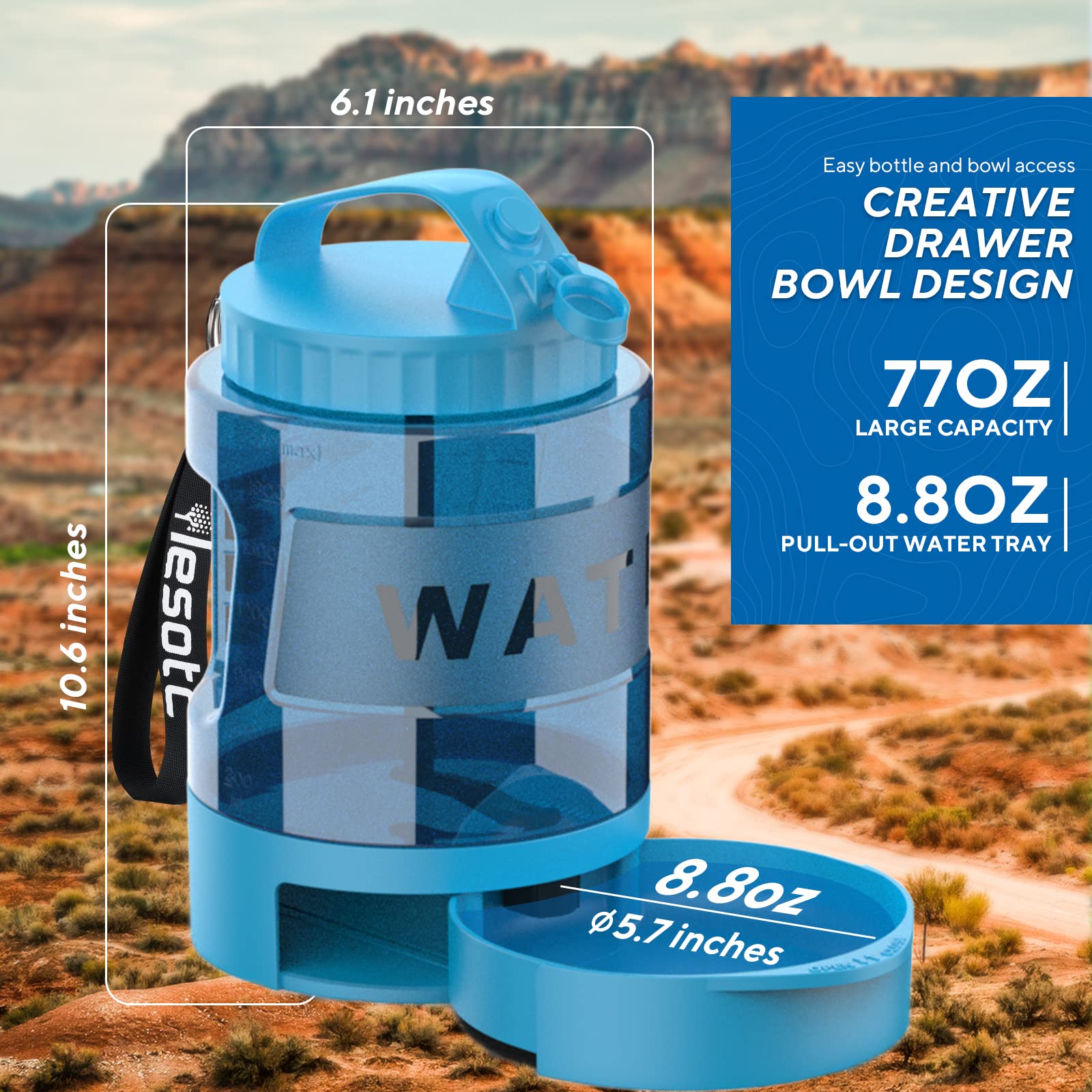 Dispenser per acqua per cani da 2,19 g, bottiglia d'acqua per cani di grandi dimensioni, portatile, con ciotola da viaggio estraibile per cani, ciotola portatile per cani in viaggio, accessori