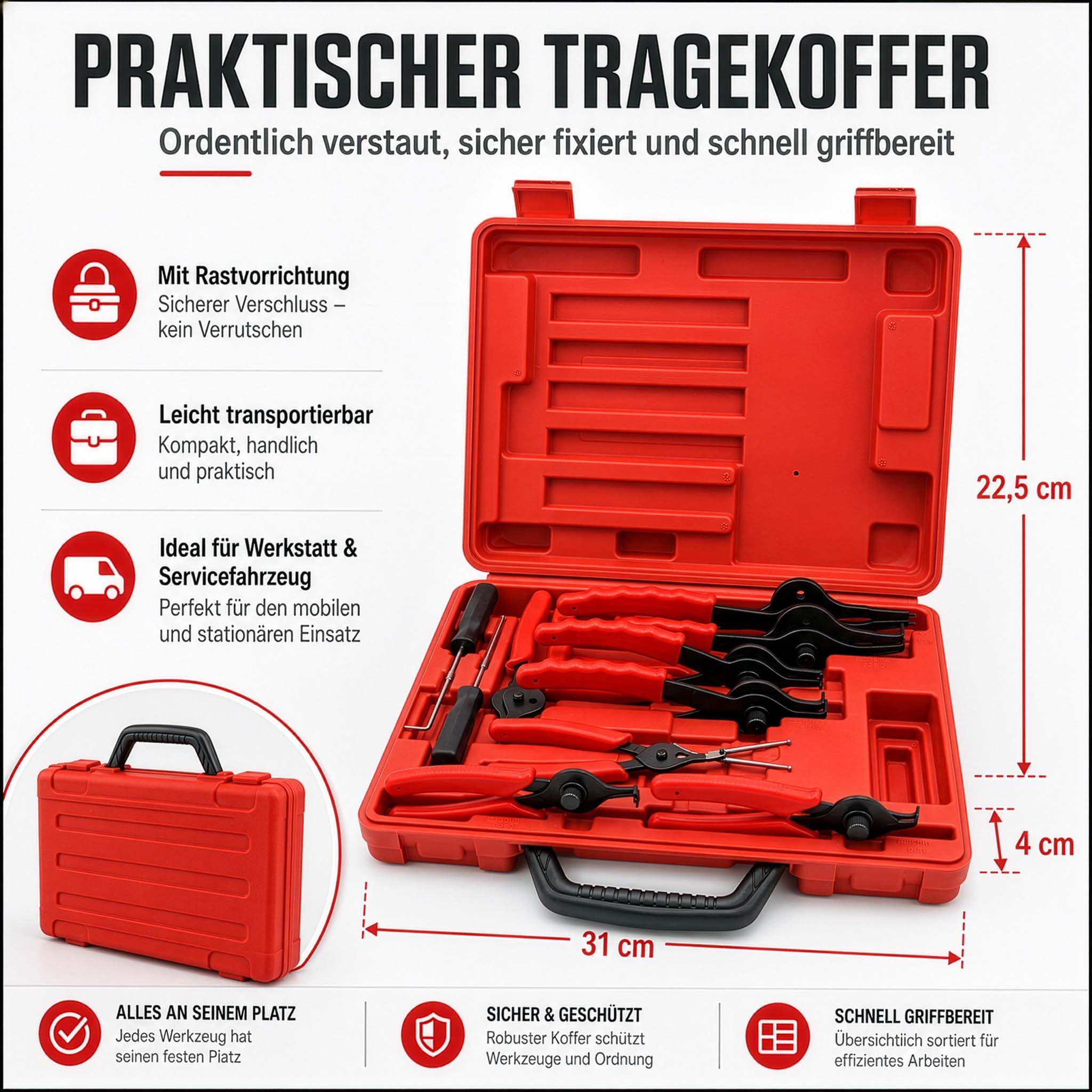 Wiltec Sprengring Zange 11 teilig, 12,7-203 mm, Seegeringzange für Außenringe und Innenringe, Sicherungszangen Set im Koffer