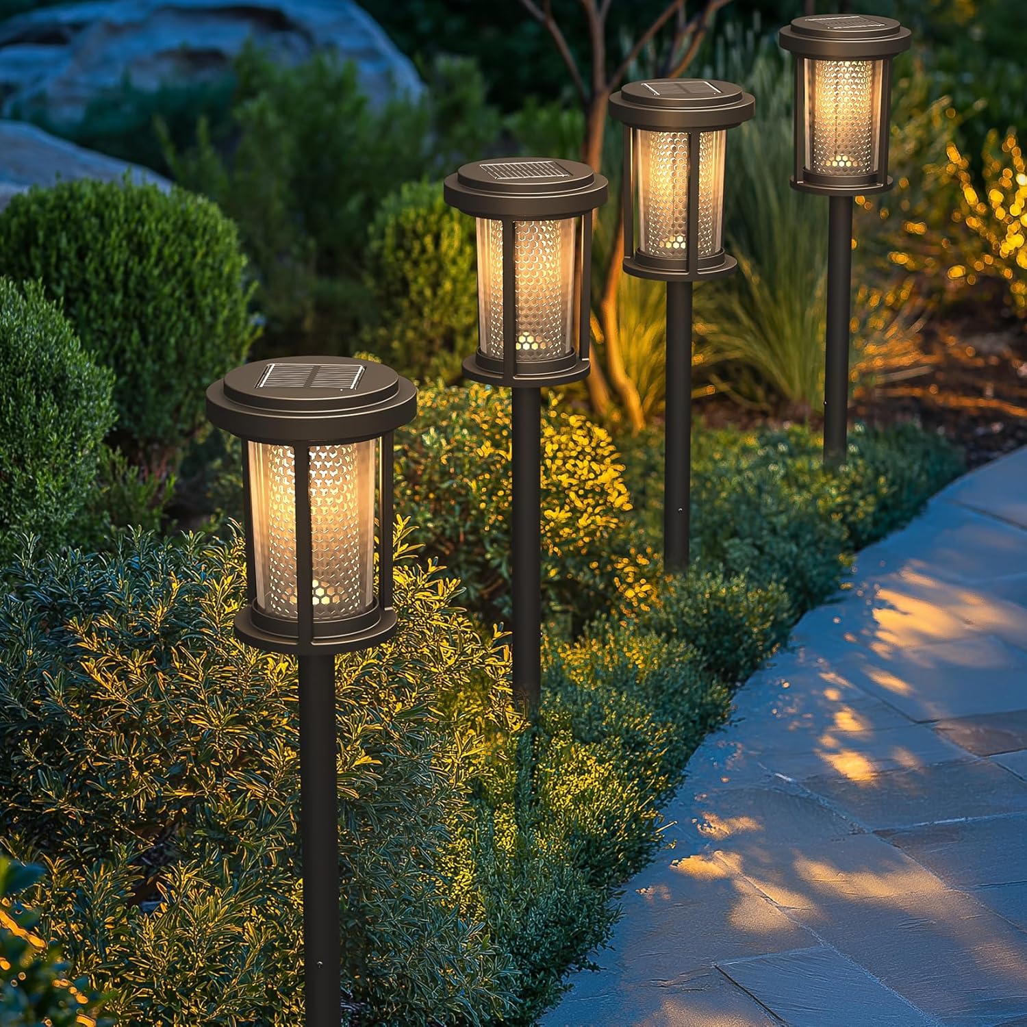 Solar Yard 4-Pack Solar Pathway Lights Outdoor, Solar Powered Landscape Lighting with Honeycomb Structure, Garden Path Lights Outside Waterproof for Pathway, Porch, Walkway, Driveway
