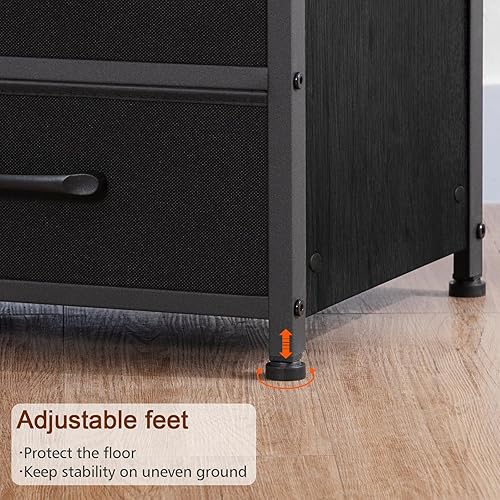 Miniatura 8 de LOAKEKEL Juego de 2 mesitas de noche negras con estación de carga, mesas auxiliares con 3 cajones de tela, mesita de noche con puerto USB tipo C y