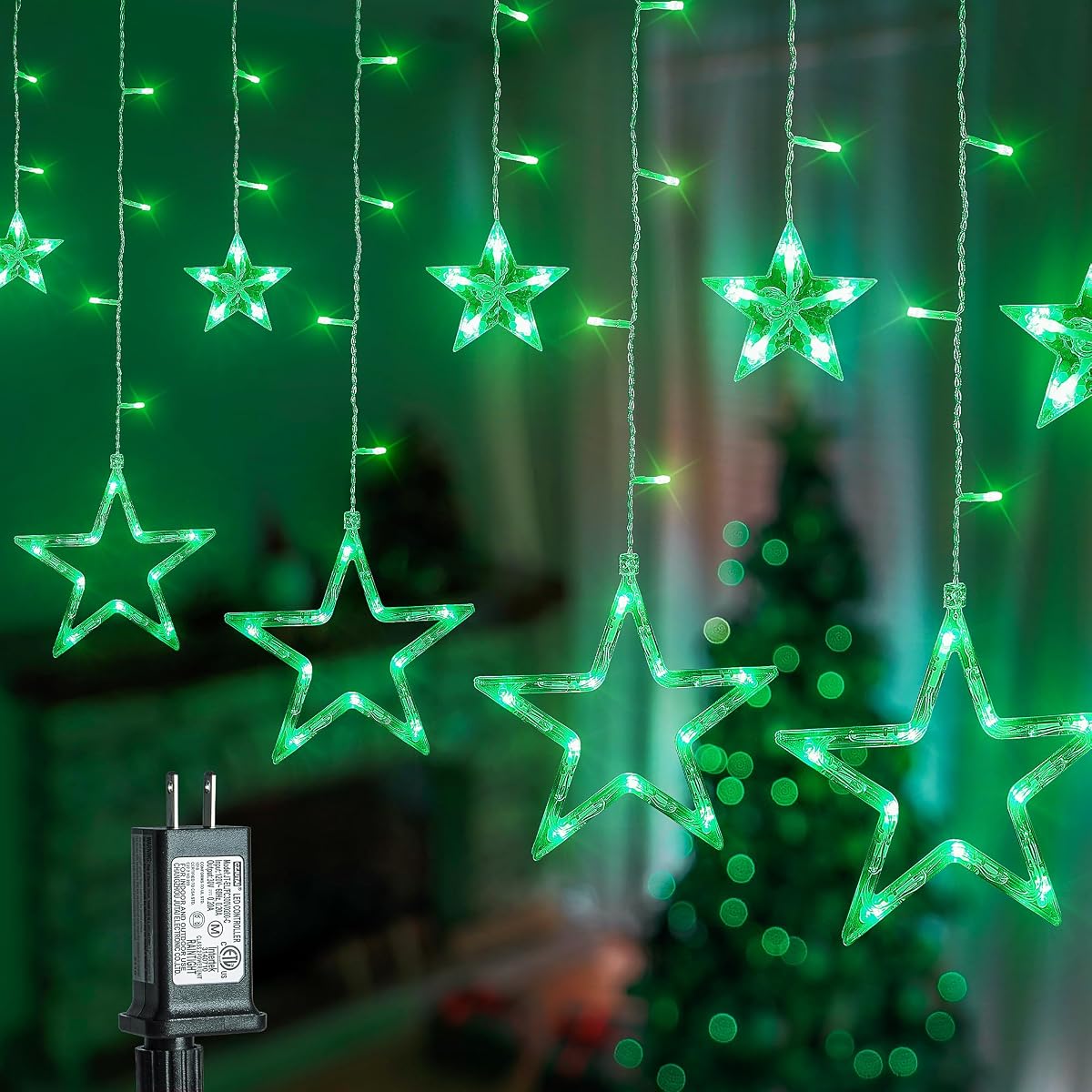 MYGOTO St Patricks Day Lights 126 LED 8.2 FT Green Star Icicle Lights with 8