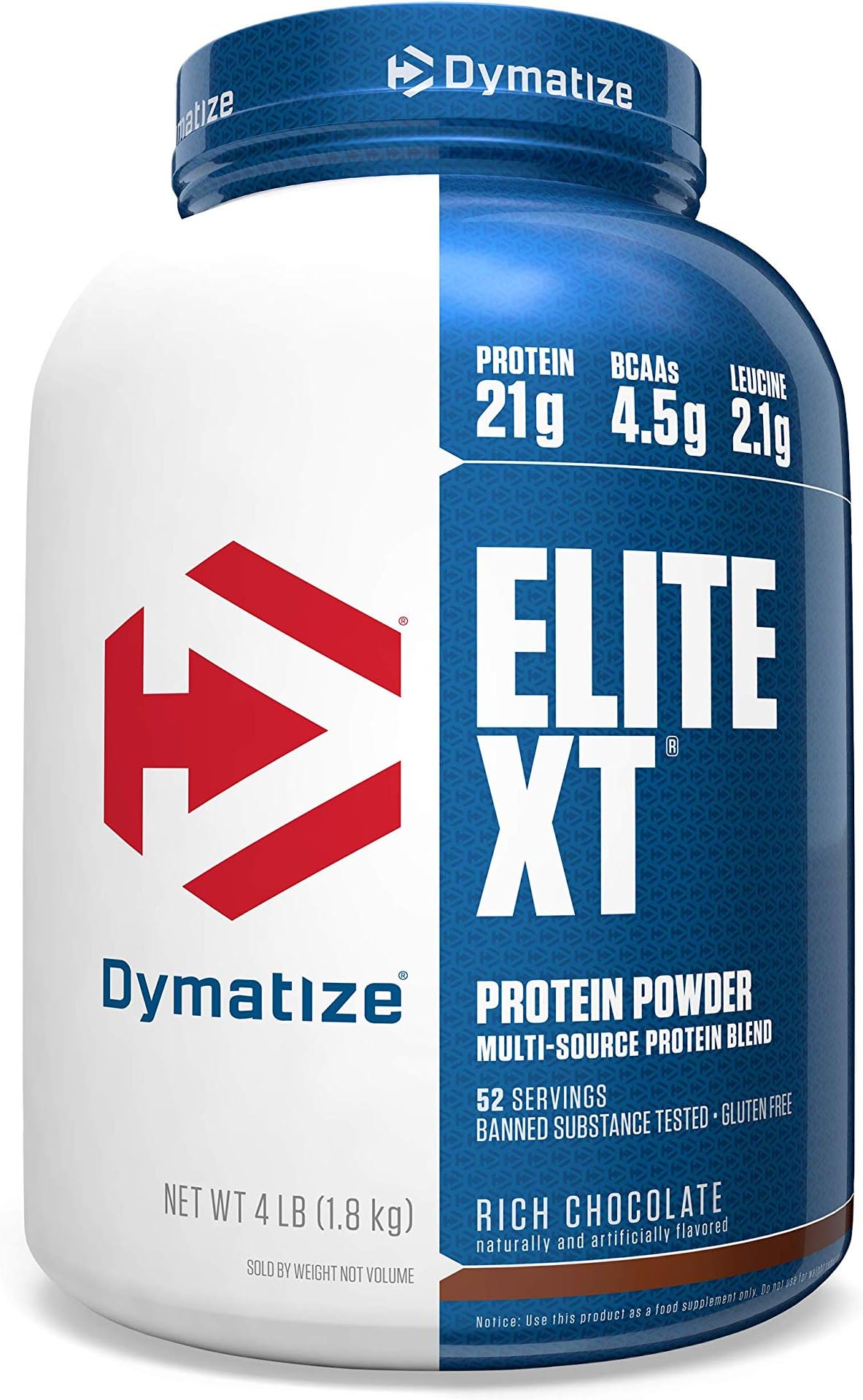 Dymatize Elite XT Protein Powder, Multi-Source Protein, 21g Protein, 4.5g BCAAs & 2.2g L-Leucine, with Slower Absorbing Casein, Rich Chocolate, 4 Pound