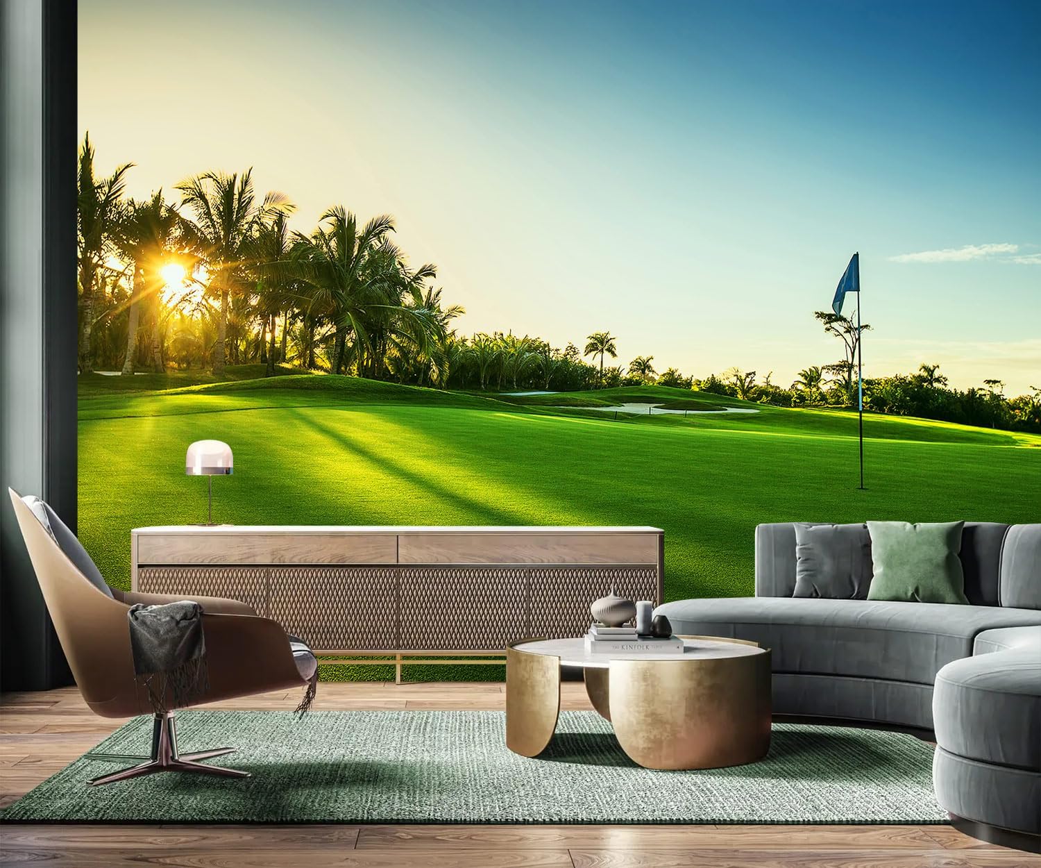 AFZEVEB-Green Golf Course Landscape Wallpaper Wall murals for Bedroom 114"x74"(Not Peel and Stick) A027 114" x 74"