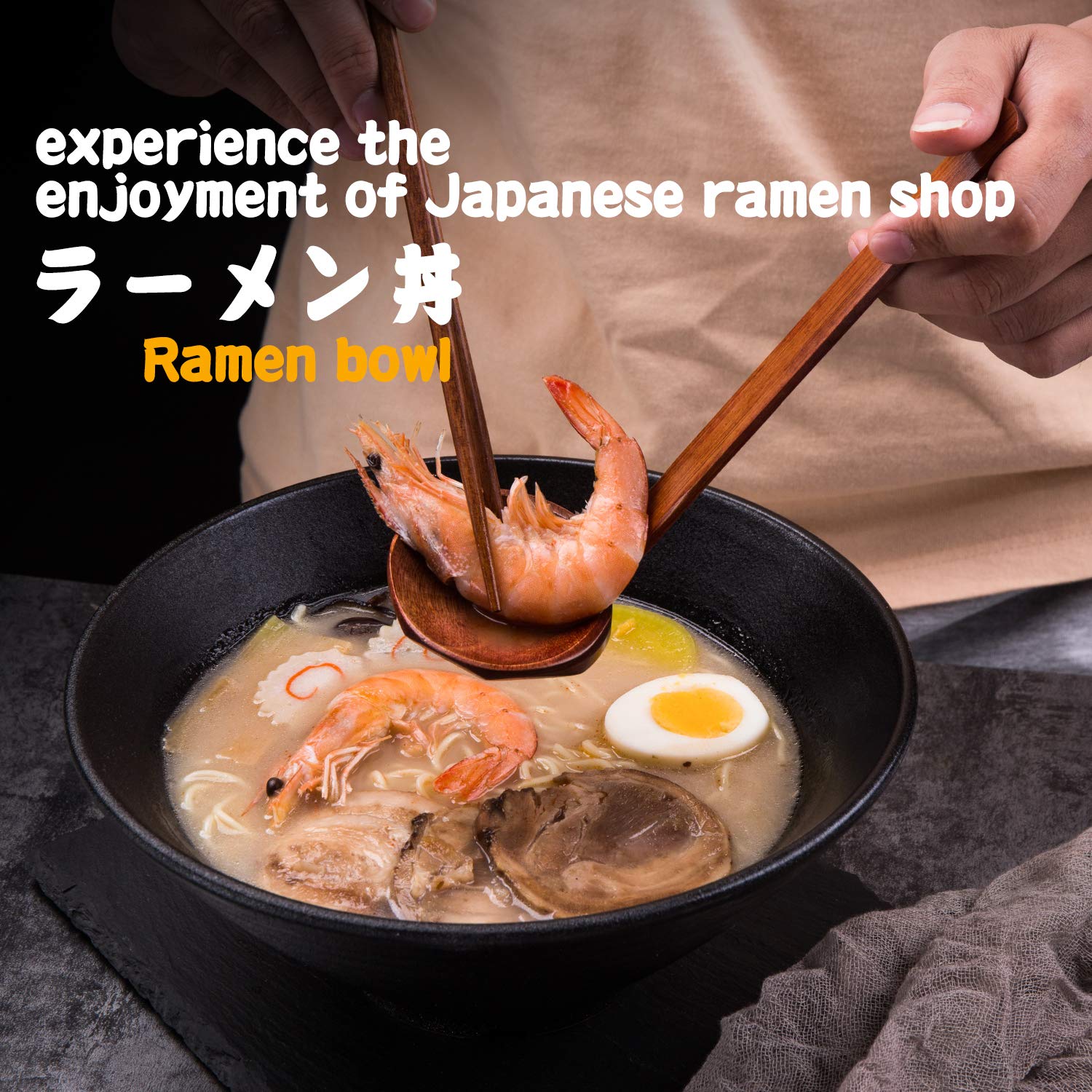 Genérico Juego de 14 tazones Grandes de Porcelana para Sopa Ramen de 2 x 900 ml con cucharas y Palillos para Pasta Udon, pho, soba, Cereales y ensaladas. Tazones de Fideos de Estilo japonés.