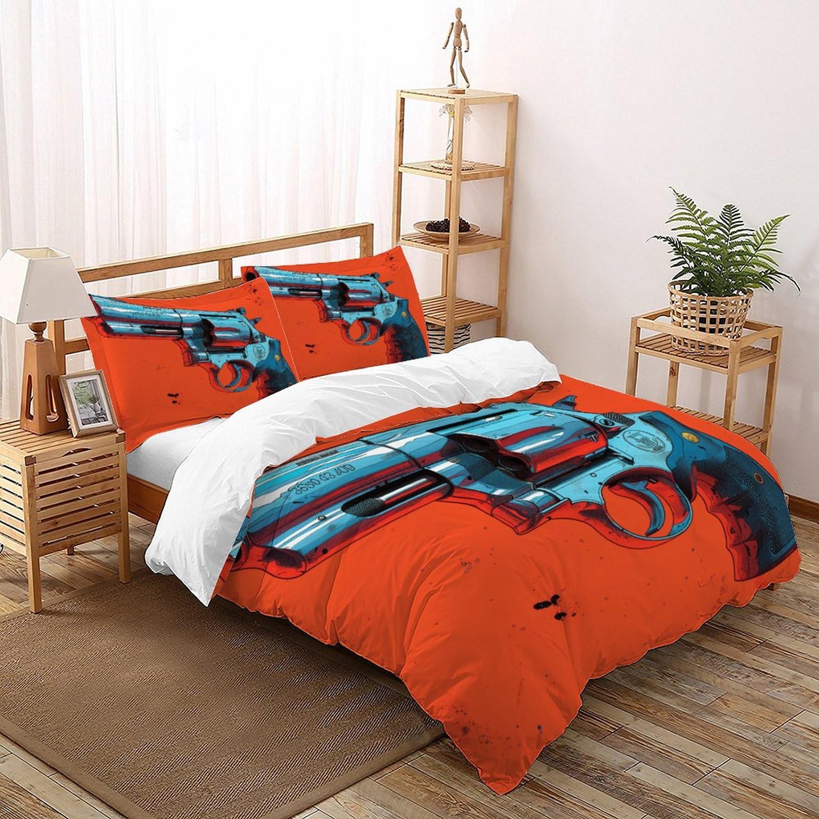 Housse de couette pistolet imprimé 3D respirant pour lit double parure rouge confortable 200x200