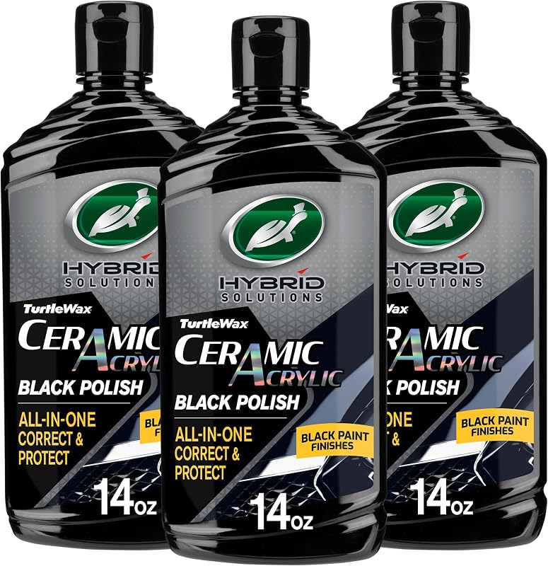 Turtle Wax Hybrid Solutions Ceramic Black Car Polish & Wax, 14 oz. (3 Pack) | Black Car Paint Restorer & Light Car Scratch Remover, High Gloss Car Wax, Ceramic Coating Protection & Water Beading