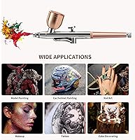 Vista 15 de Kit de aerógrafo con compresor 30PSI pistola de aerógrafo portátil recargable de mano inalámbrico cepillo de aire para uñas, arte, pintura, Negro