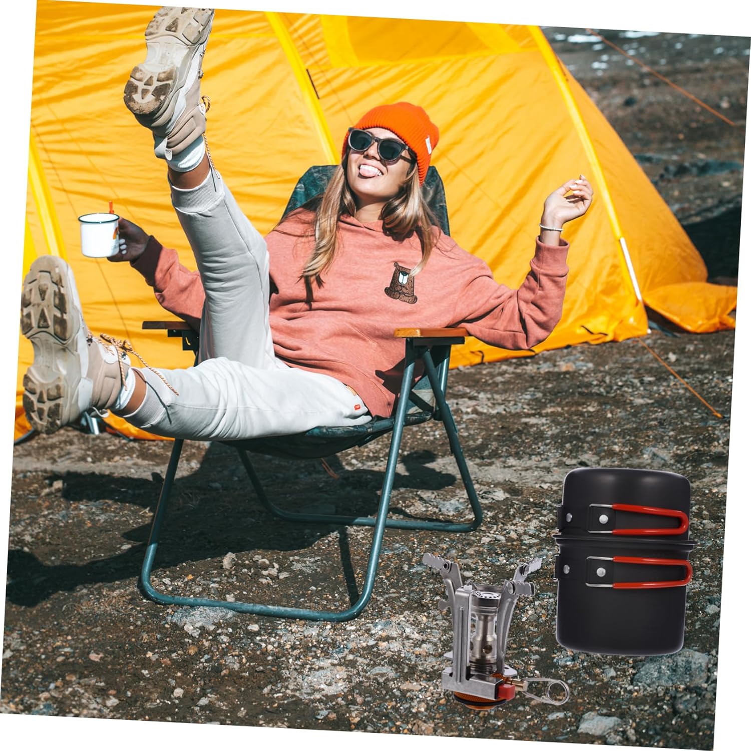 Happyyami 1 Set Portable Cooking Kit Lightweight Multi Function Utensils for Camping Hiking and Picnics Easy to Clean Includes Kettle and Bowl