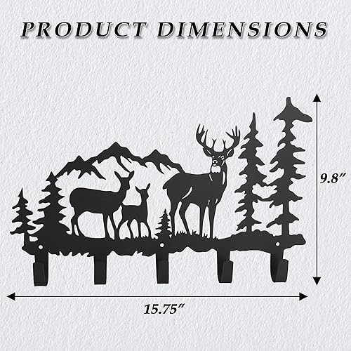 Miniatura 3 de Almacenamiento de ciervo de metal con 5 ganchos, soporte de pared con recubrimiento en polvo, 15.8 x 9.65 x 1.1 pulgadas, capacidad de 35 libras,
