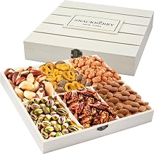 Premium Wooden Mixed Nuts Gift Basket, Gourmet, Snack Box, Gift Set For Birthday Party, Sympathy, Healthy Gift Snack Box for Men and Women, Snackberry 6 Nut Mix Variety 6-Pack
