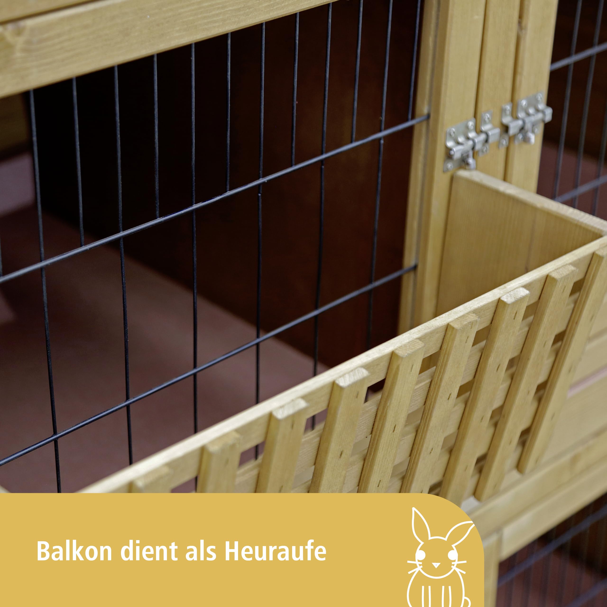 Kerbl Nagerstall Südtirol (für Kleintiere, 4 Fronttüren, Hasenstall mit 2 Ebenen, seitliche Klappe für Freigehege, Stall für Nagetiere) 81725