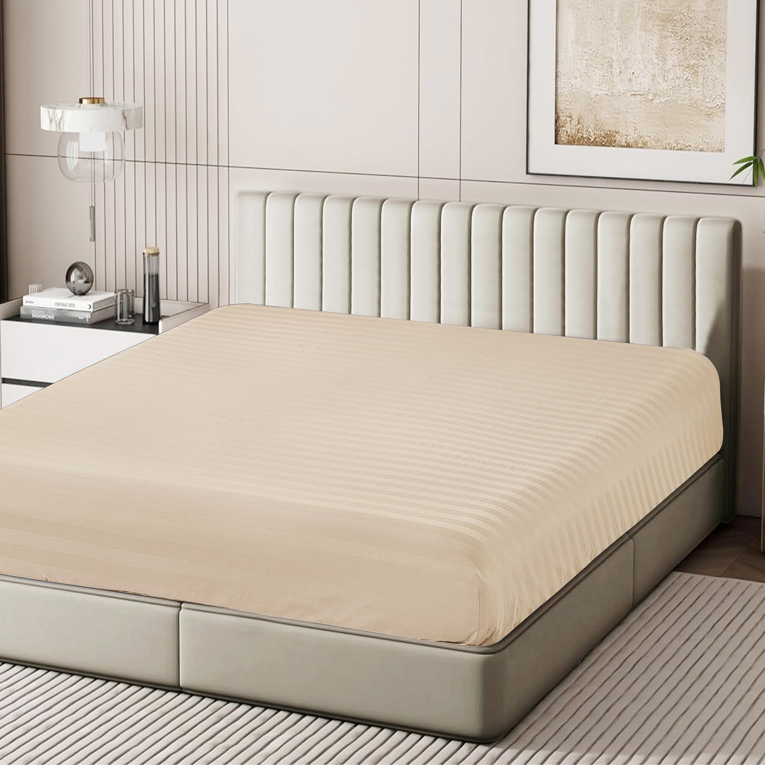 100% Egyptian Cotton Fitted Sheet Queen Size Only, 600 Thread Count, 8"-16" Deep Pocket Sateen Weave Bottom Sheet, Soft Breathable Hotel Quality, Foot