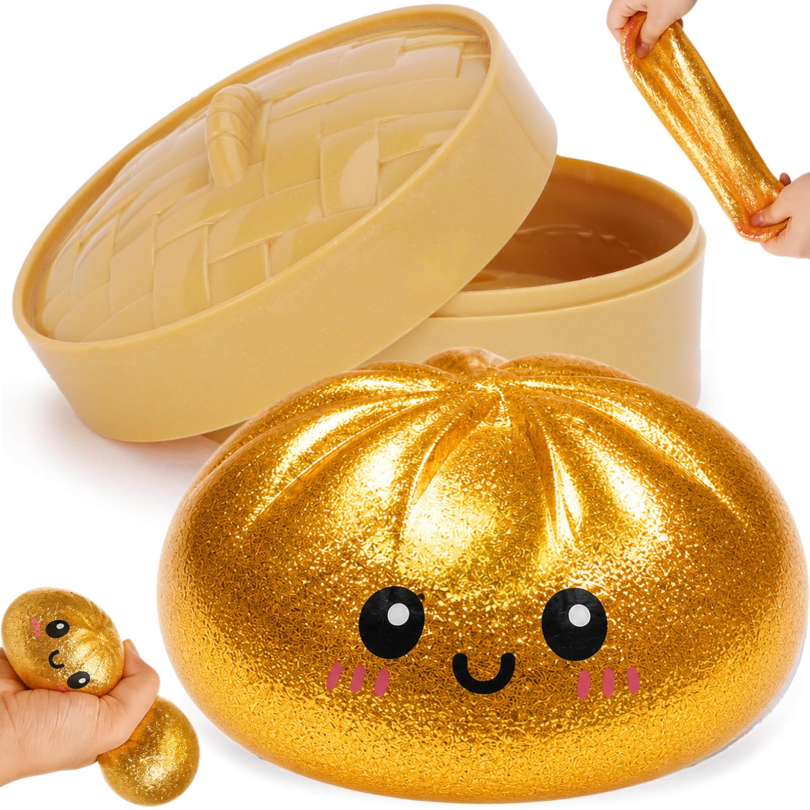 Giant Dumpling Squishys - Colorful Dumpling Stress Fidget, Squishys Dumplings Toy Mystery, Cute Soft Glitter Calming For Relaxation Boys Girls Children Adults Students Home Office Classroom (Gold)