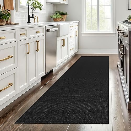 Vista 347 de EARTHALL - Tapete tejido lavable con parte trasera de goma, tapete trenzado de algodón antideslizante para interiores para entrada, pasillo, cocina