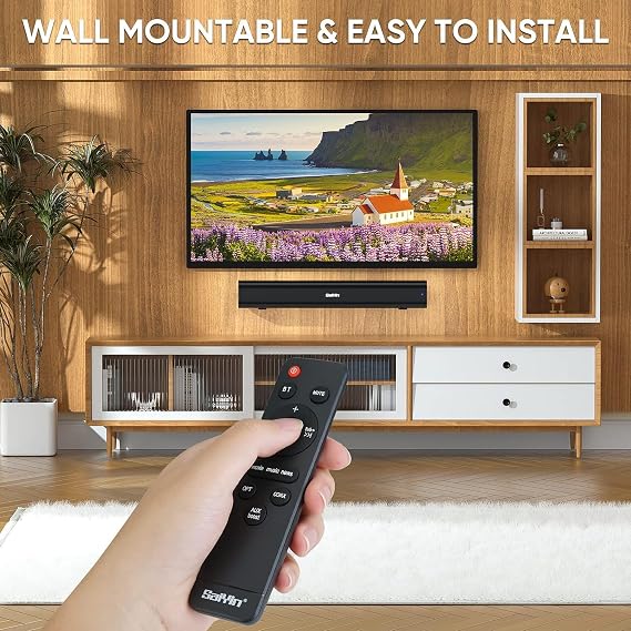 Saiyin Sound Bar for TV, 40 Watts Small Soundbar, Surround Sound System Sound Bar with Bluetooth 5.3/Optical/AUX Connection for PC/Gaming/Projectors,17inch