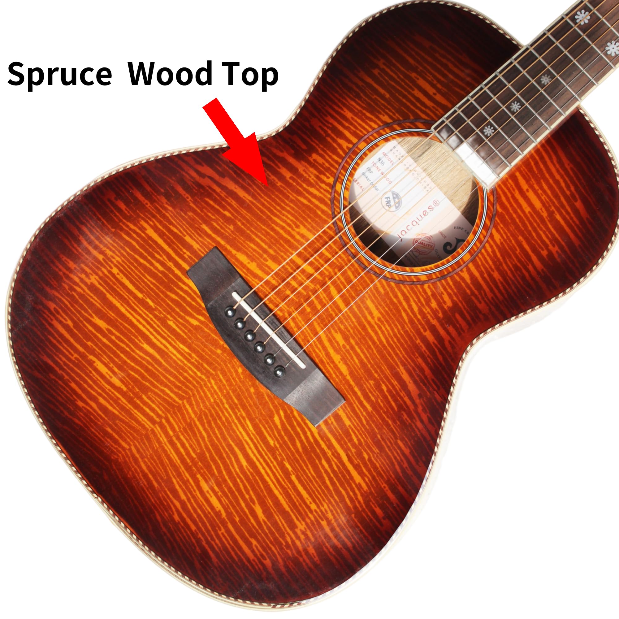 Batking 91,4 cm Akustikgitarre, 3/4 Größe Fichte Tiger Flamme Mini Reise Gitarre, 6 Saiten Hell Laminiert Instrument für Anfänger, Kinder, Erwachsene in Sonnenbrust
