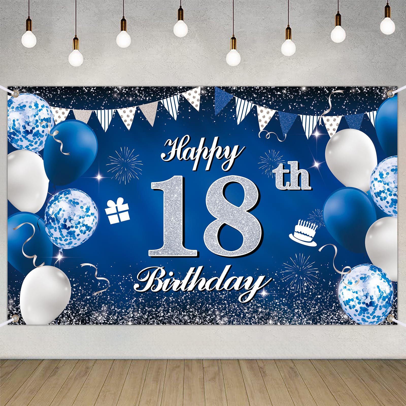 Happy 18th Birthday Decorations Blue Birthday Banner for Party Backdrop for Men Women Party Decoration Supplies — image 1
