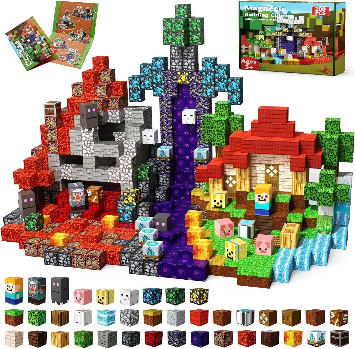 Magnetic Cubes with Magic Gate of Time 200 Pieces Magnetic Building Blocks in the Enchanted Forest with Fairies and Ghosts for Travel Adventures!