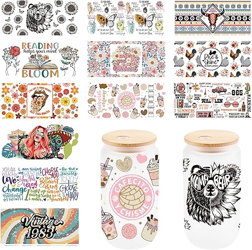 UV DTF Cup Wrap - Vintage 16oz Libbey Glass Cup PNG Wrap, listo para aplicar envoltura de taza - Adhesivo permanente