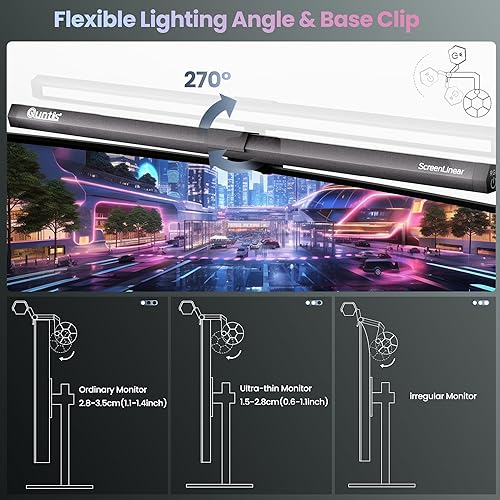 Miniatura 7 de Quntis Luz de monitor RGB retroiluminada, doble barra de luz para juegos, lámpara de escritorio de oficina, 15 modos regulables, temperatura de 3