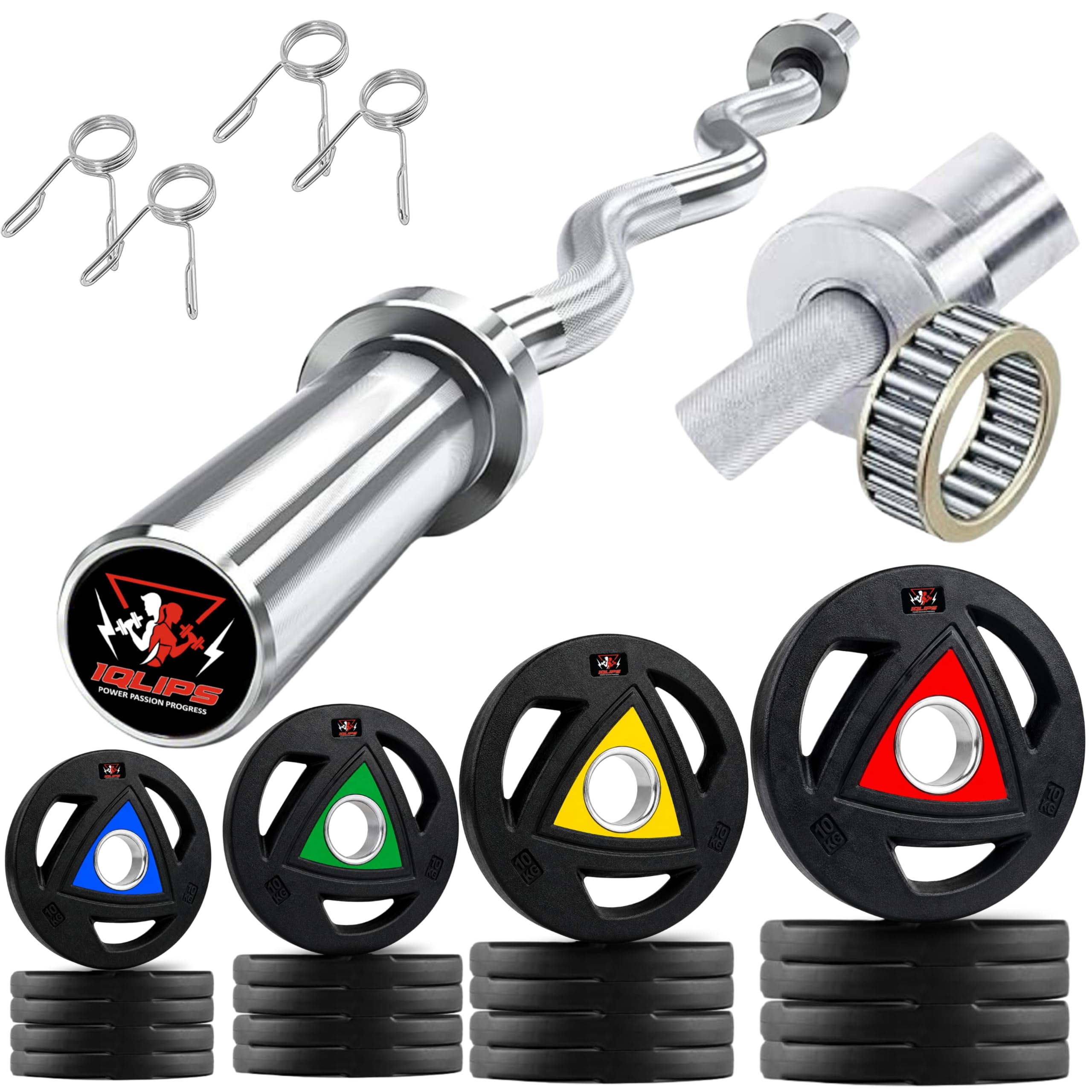 80KG Olympic Home Gym Combo with 51MM Rubber-Coated Tri-Grip Iron Weight Plates, 4FT Olympic EZ Curl Barbell Rod with Needle Bearings & Spring Locks | for Biceps, Triceps, Body Workout-image-47