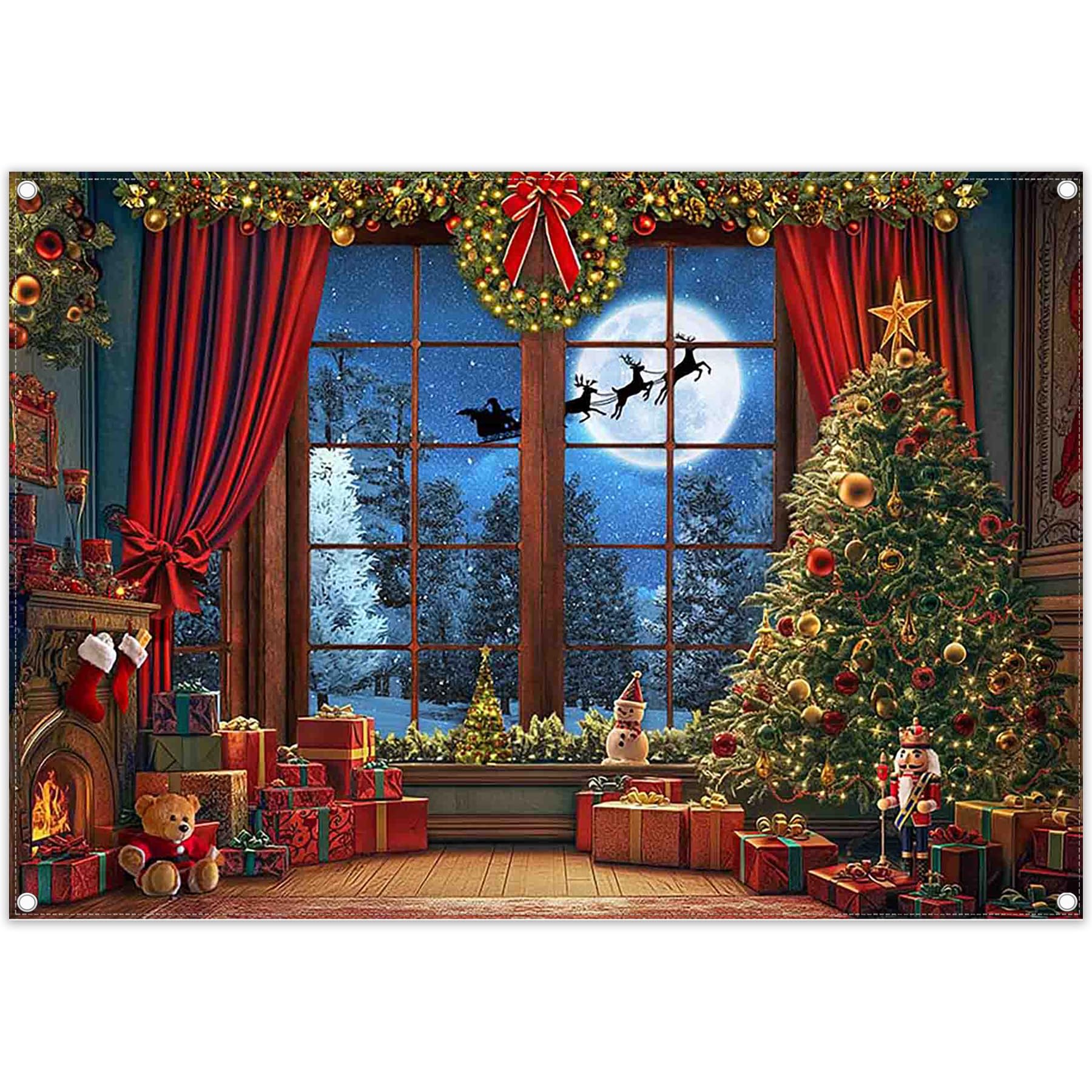 Luminora 3 x 2,4 m Joyeux Noël Sol Fenêtre Lune Renne Toile de Fond