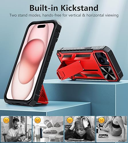 Miniatura 5 de FNTCASE Funda protectora para iPhone 15 cubierta de teléfono celular a prueba de caídas de grado militar con soporte y tobogán  Resistente protector