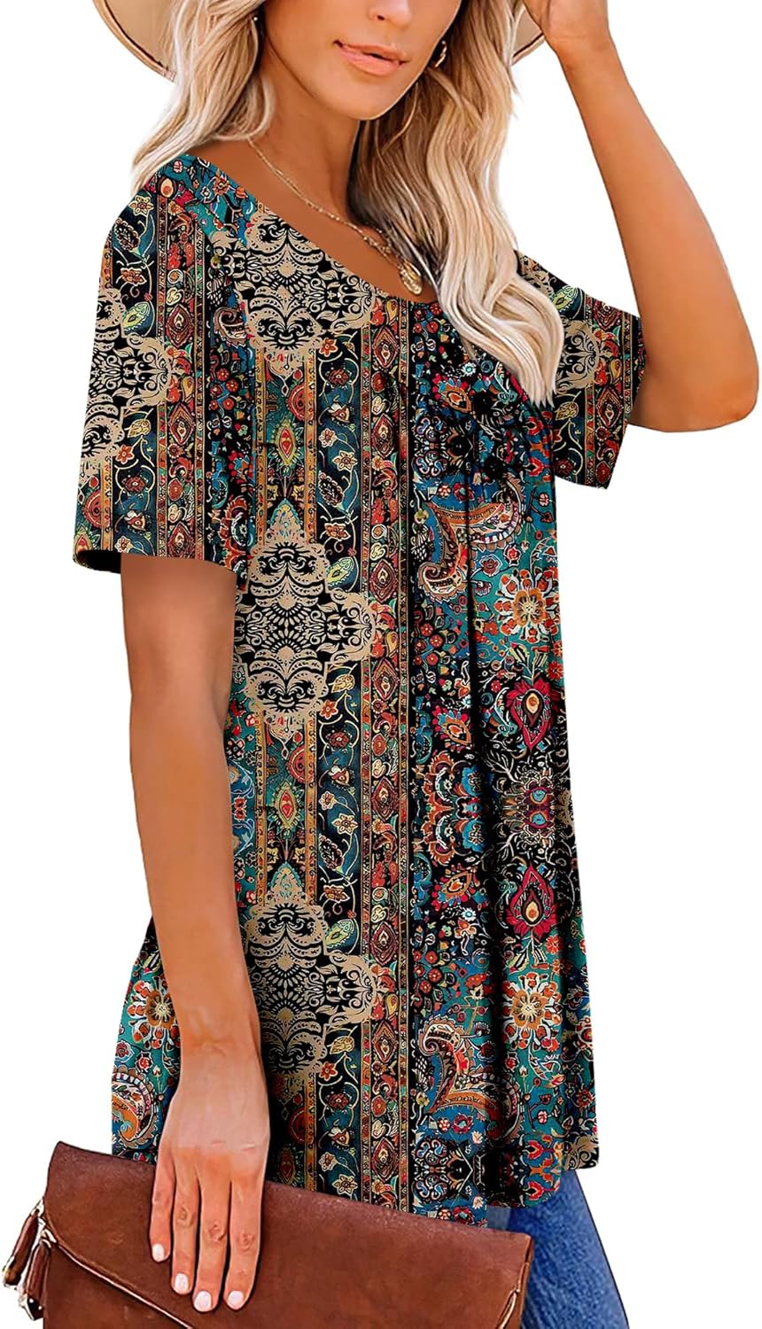 Mystry Zone Womens Henley V Neck Casual Blouse Button Down T Shirts Flare and Flowy Tops - Image 3