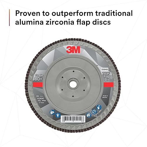 Miniatura 248 de 3M Disco de solapa 769F, tipo 27, 80+, 4-1/2 in x 7/8 in, abrasivo de alto rendimiento, disco de pulido y acabado de grano de precisión de cerámica