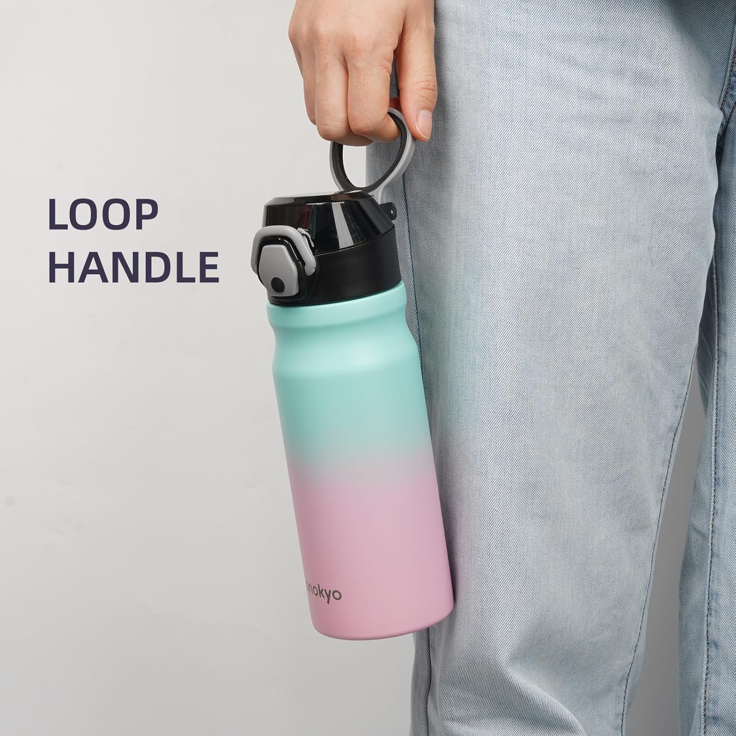 Insulated Water Bottle with Straw and Carry Loop,18 oz Stainless Steel Double Wall Vaccum Metal Water Flask with Leak-proof Lid,Gum - Image 5